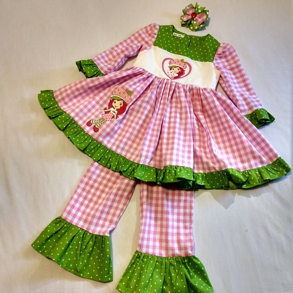Strawberry Shortcake Ruffled Pants Set & Matching Hairbow - Picture 7 of 9